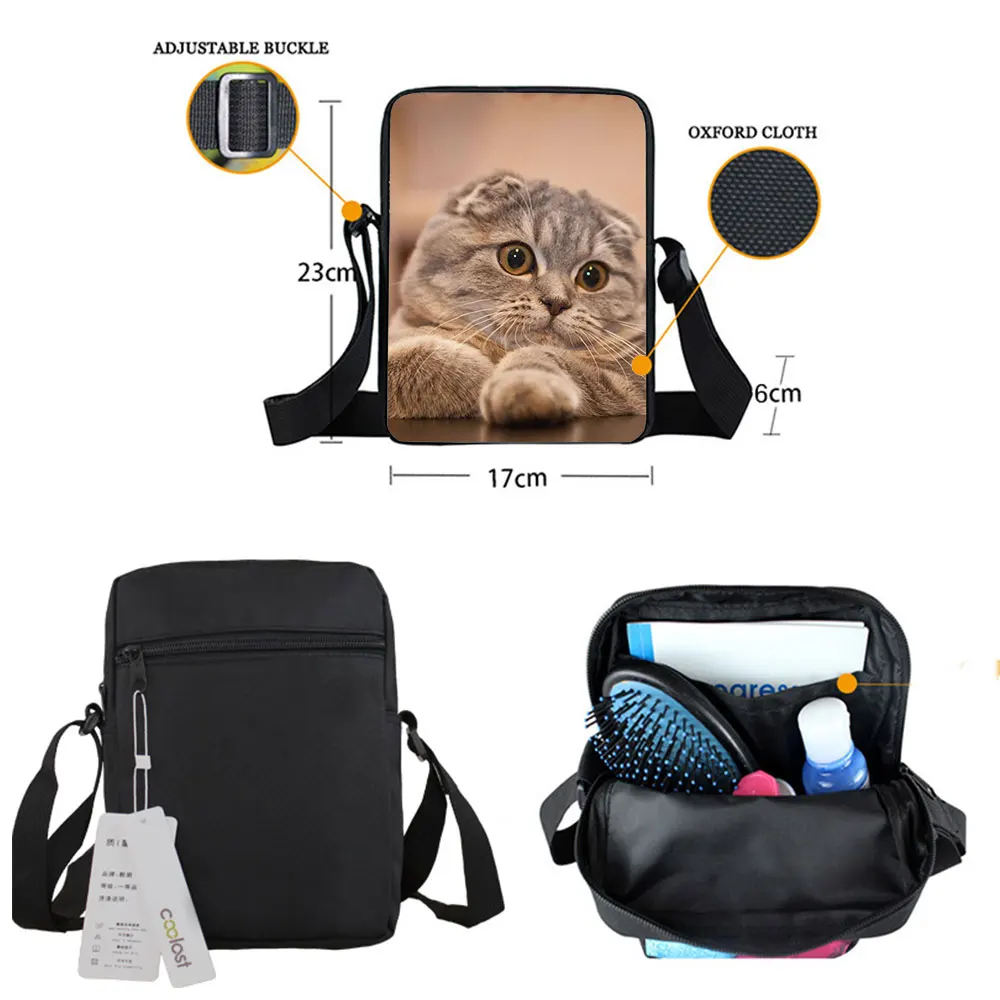 Cute Persian/Siamese Cat Crossbody Bag Scottish British Cat Women Handbag Kitten Shoulder Bag Messenger Bag Phone Holder Bookbag