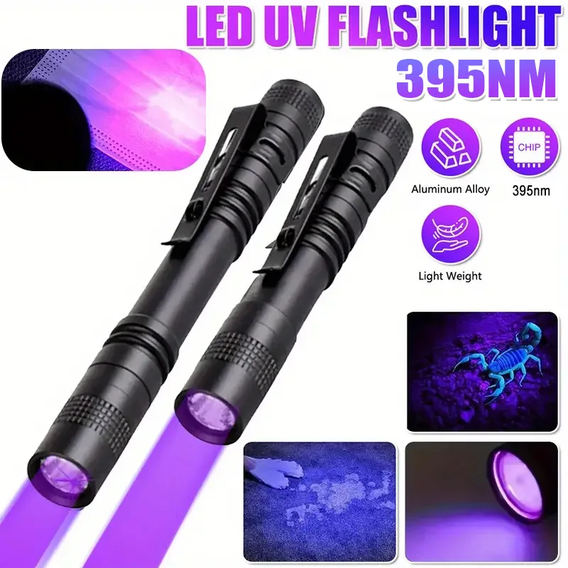 UV Flashlight 395nm Portable Use AAA Batteries Blacklight LED Torch for Pet Stain Marker Ore Money Scorpion Detection Lantern