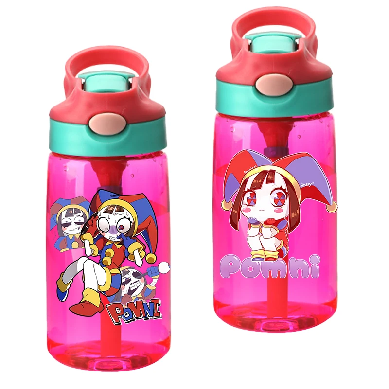 480ml The Amazing Digital Circus Water Bottle with Straw Portable Travel Gym Sport Fitness Cup Cold Water Juice Drinking Bottle