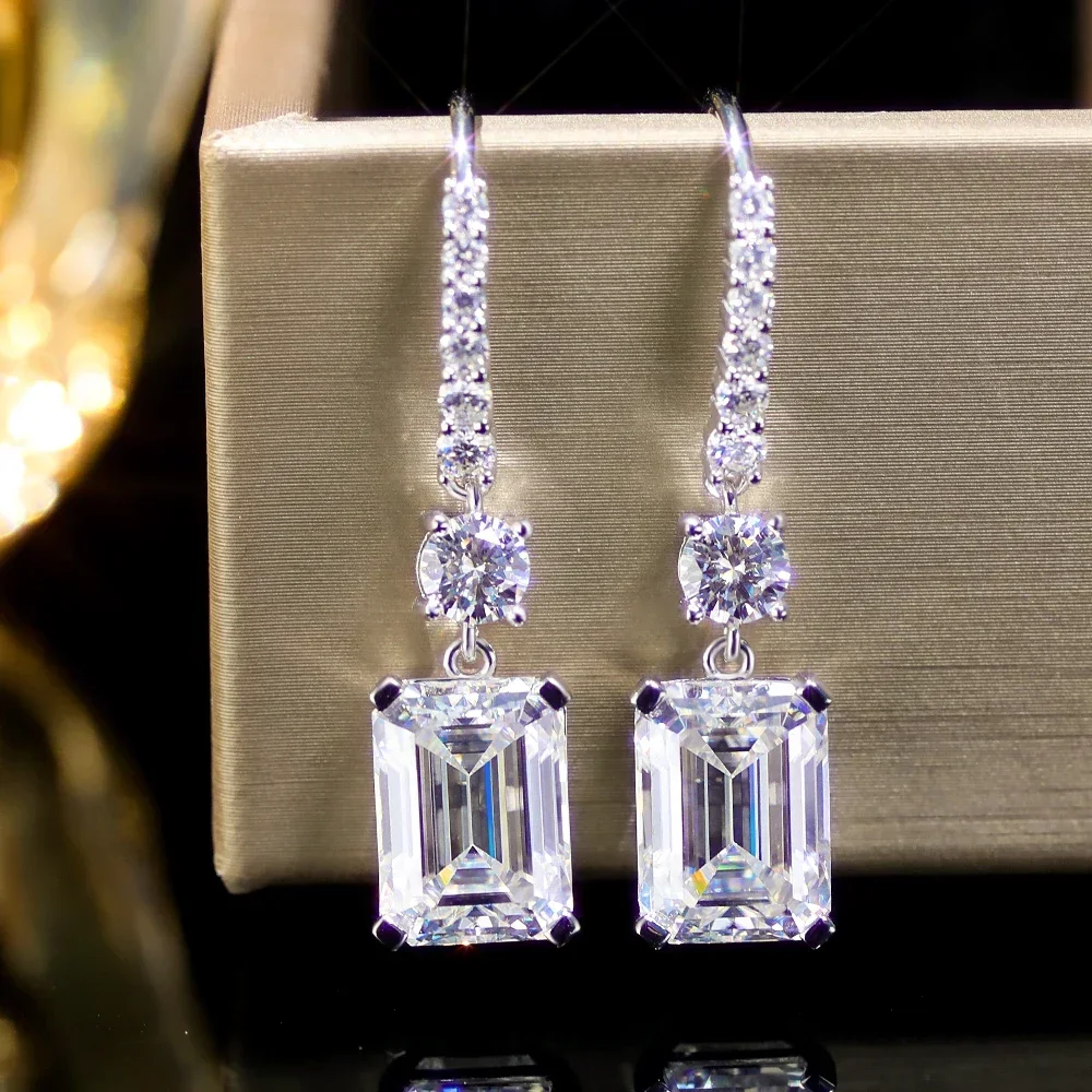 FCGJHW Moissanite Emerald Dangle Drop Earrings S925 Silver Drop Diamonds Ear Hook for Women Engagement Gifts Fine Jewelry 2026 3