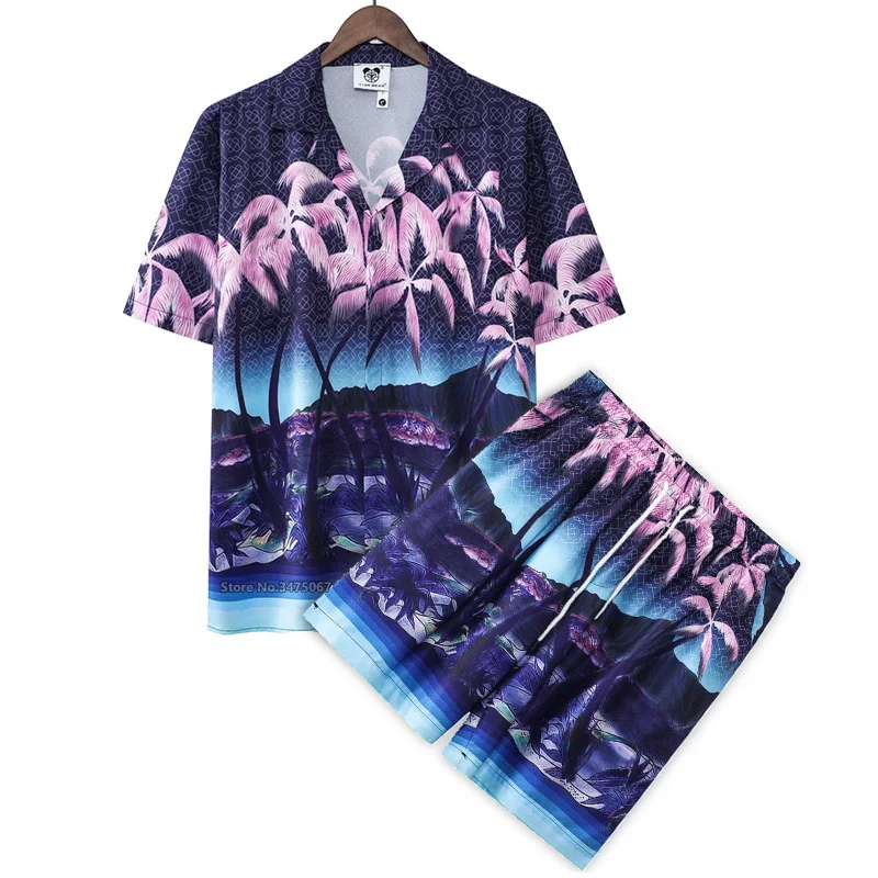 

Mens Tracksuit 2 Piece Set Hawaiian Shorts Tropical Coconut Tree Print Short Sleeve Shirt Casual Outfit Male Clothing Streetwear