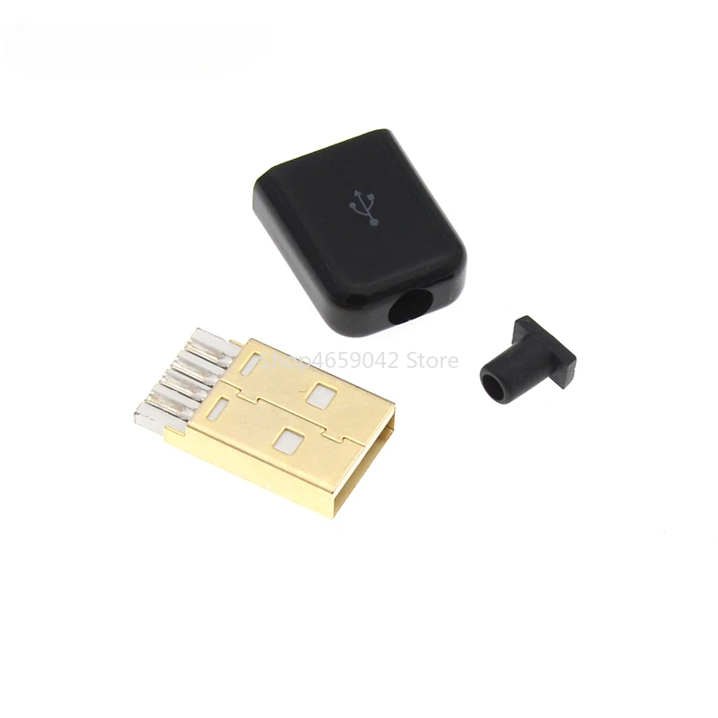 Conector soldado macho banhado a ouro USB, Micro Android Data Charging Plug, Mike 5P 4P, 5pcs