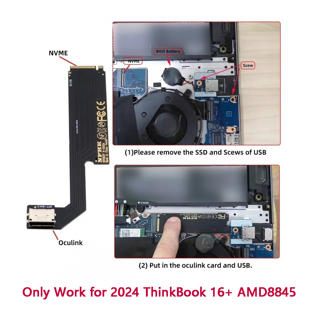 

PCI-E 3.0 4.0 M.2 M-key to Oculink SFF-8611 SFF-8612 Host Adapter for 2024 ThinkBook 16+ AMD8845 External Graphics Card & SSD