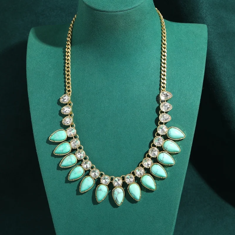 

Gold Color Luxury Vintage Turquoise Choker Necklace Water Drop Retro Classic Elegant Accessories Woman Engagement Jewelry Trends