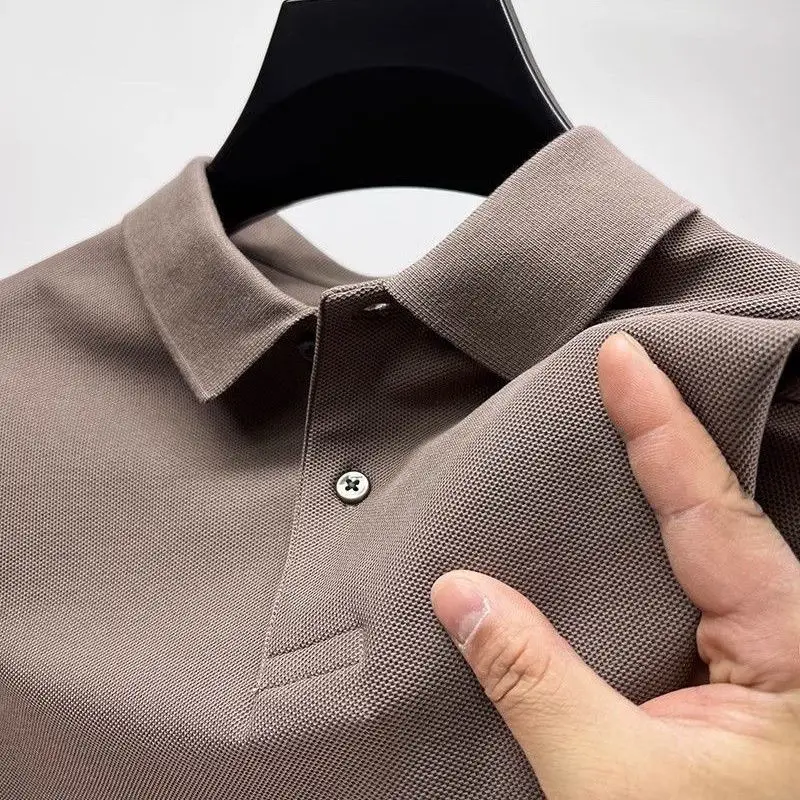Polo da uomo estiva traspirante con risvolto fresco manica corta camicia con risvolto casual di fascia alta sottile tinta unita allentata multicolore moda golf top