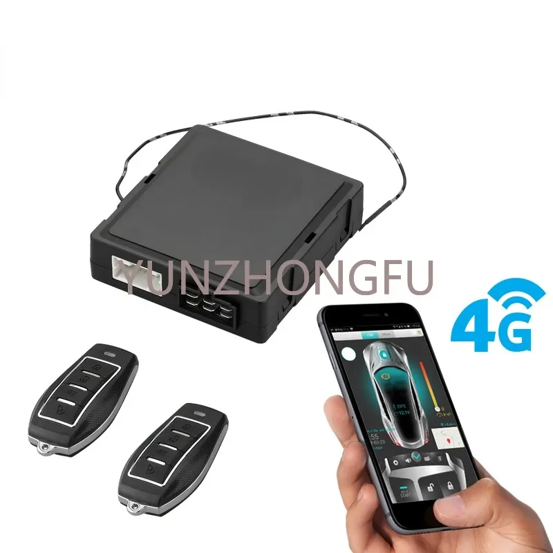 Auto rearming 4G GPS/GSM/GPRS two-way car alarm system with remote engine start by aftermarket Remote Control and Smartphone APP