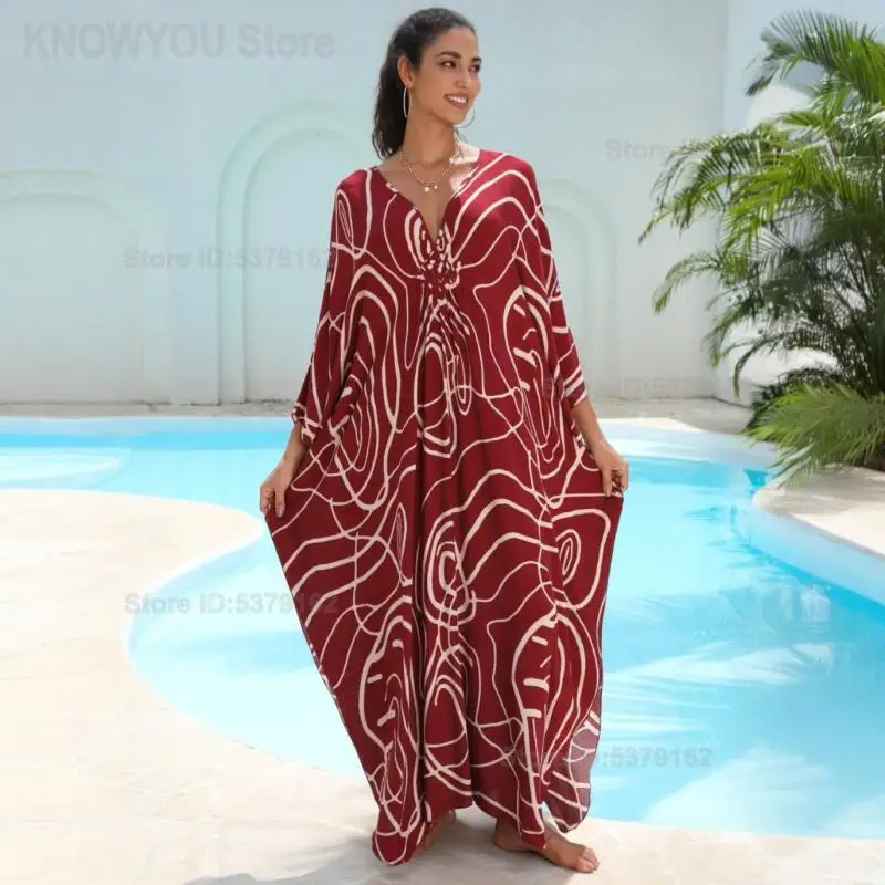 Summer New Cover Up Women Kaftan Beach Dress Bathing Suit Big Size Swimwear Coverups Bikini Swimsuit Sunscreen Outwear