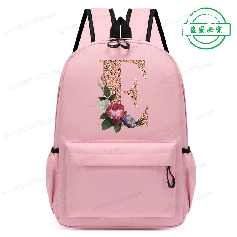 Cute Rose Gold Letter A~Z Kawaii Back To School Backpack for Girl Boy Children Rucksack Fashion Casual School Bags Birthday Gift view 2