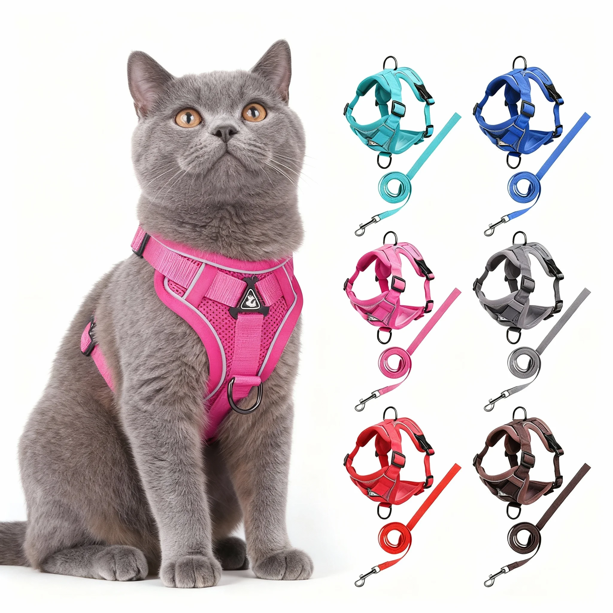 

New Cat Harness Escape-Proof Reflective Adjustable Soft Mesh Vest Kittens Small Medium Dogs, Breathable Comfortable Leash Set