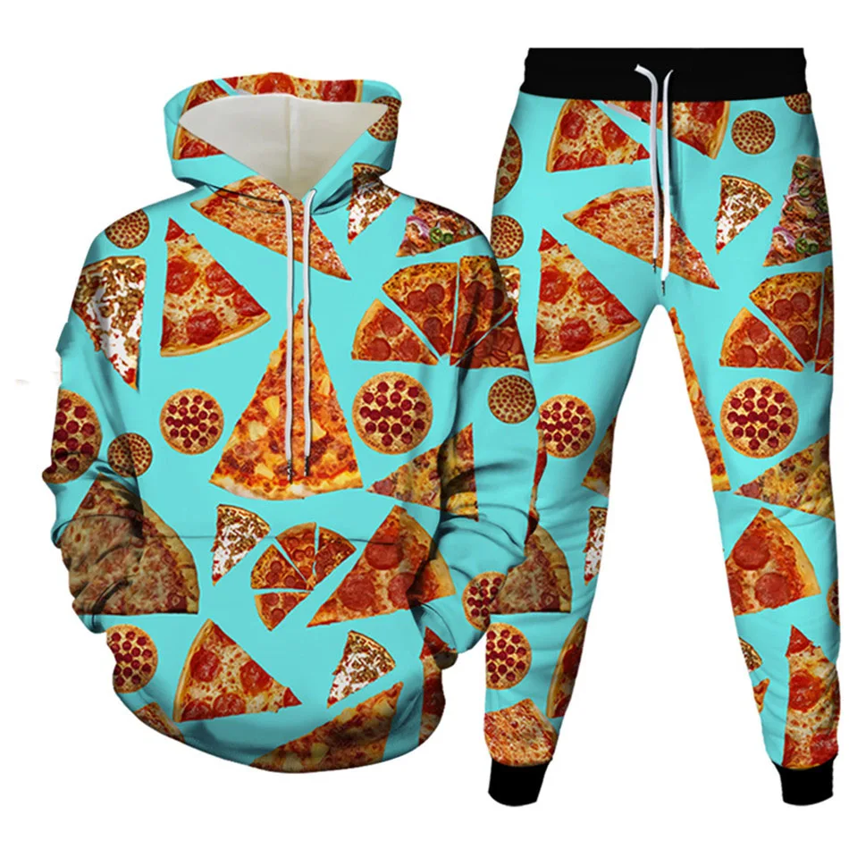 Autumn Candy Chocolate Pizza 3D Printed Hoodie Suit Men Sweatshirts Sweatpants Fashion Two Piece Tracksuit Set Men's Clothing