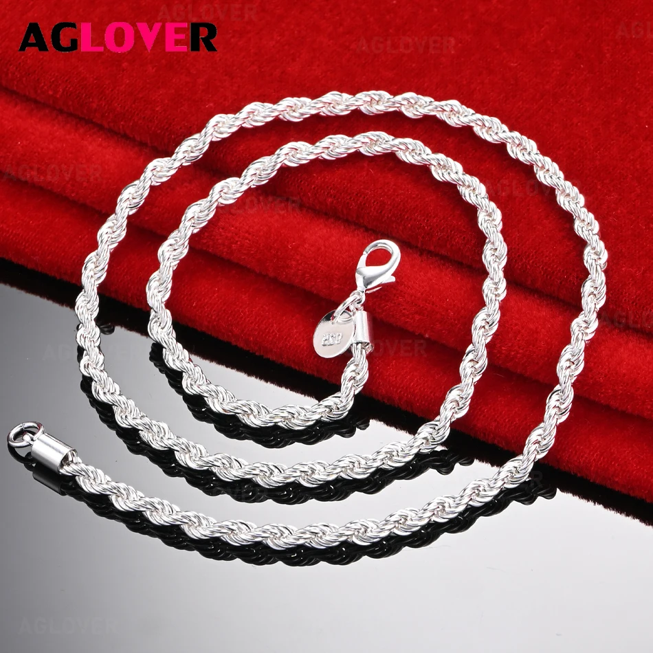 

AGLOVER 925 Sterling Silver 4mm Twist Necklace Light Luxury Simple Women'S Accessories Party Jewelry