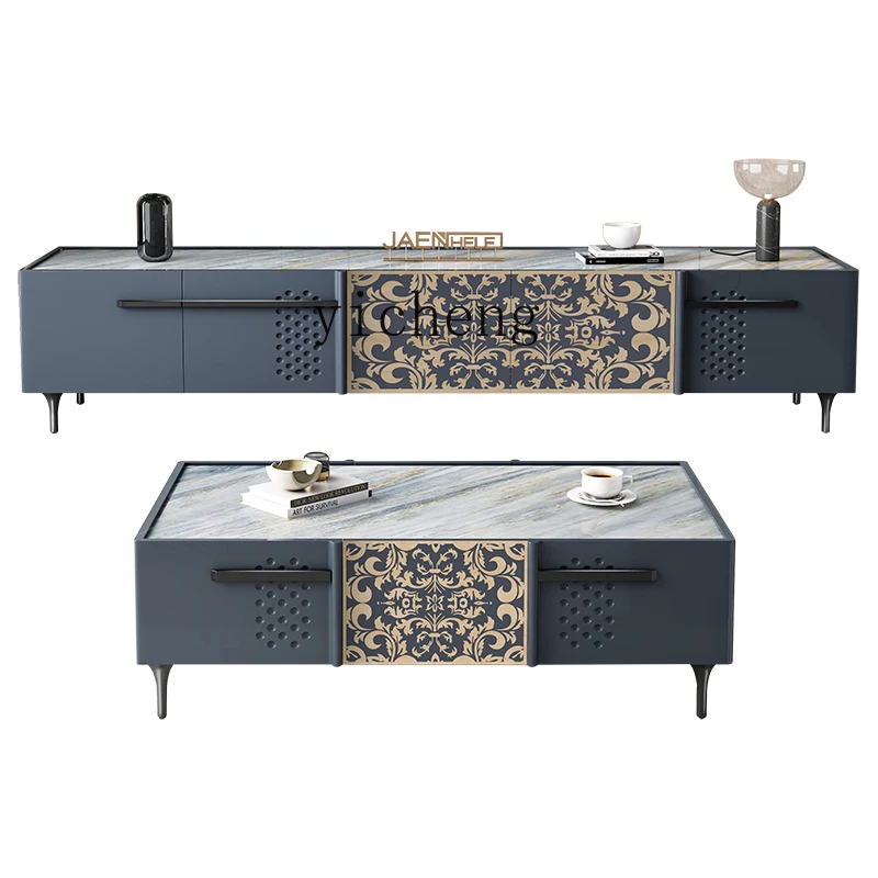 

Affordable Luxury Style TV Cabinet and Tea Table Combination Suit New Chinese Stone Plate
