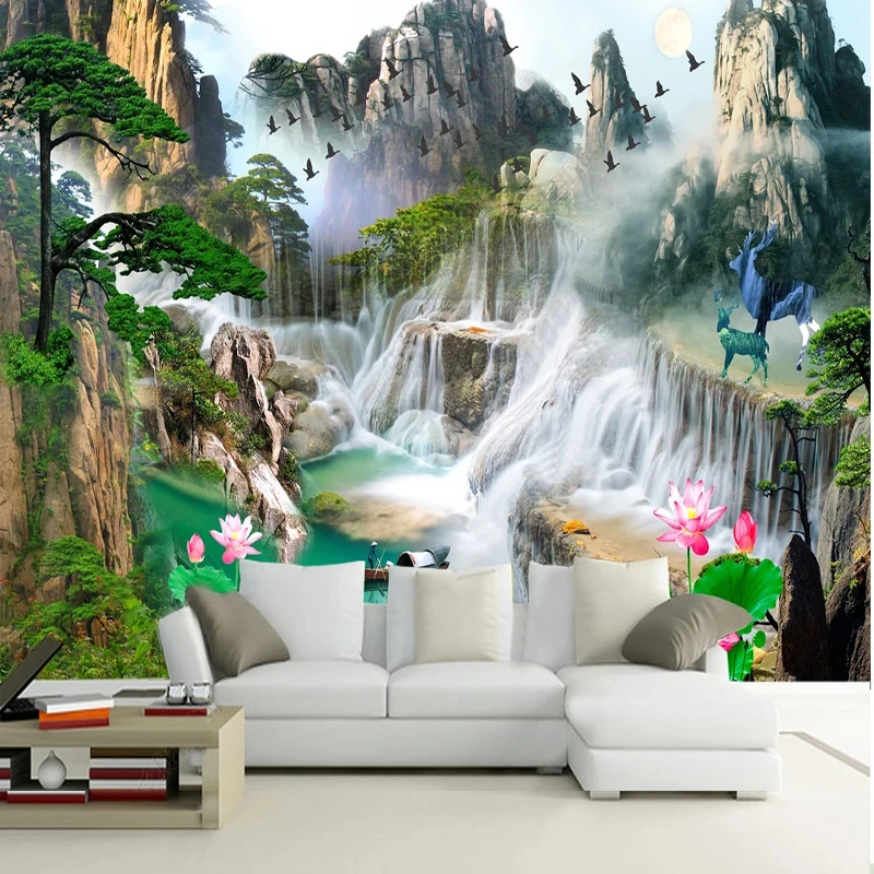 

Modern Forest Waterfall Scenery Mural Sunrise Mountain Poster Custom 3D Photo Wallpaper Living Room Bedroom Study Decor Fresco