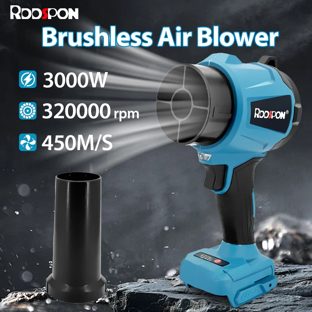 Wiatraki bezszczotkowe turbo o mocy 3000W, 320000 obr./min, elektryczne ręczne wiatraki strumieniowe 450M/S, narzędzia do odkurzania śniegu, liści i kurzu, kompatybilne z akumulatorami Makita 18V