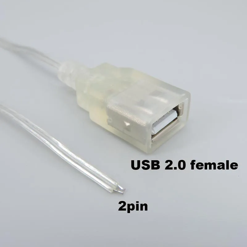 0.3m 1m 2Pin 5V USB 2.0 Type A Male Female Power Supply Cable Jack Wire Charger 26awg transparent Cord Extension Connector t1