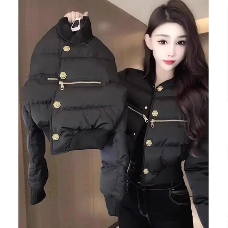 Women Fashion Design Single-breasted Stand-up Collar Long-sleeved Cotton Jacket Jacket Winter New Premium Top Down Jacket Women