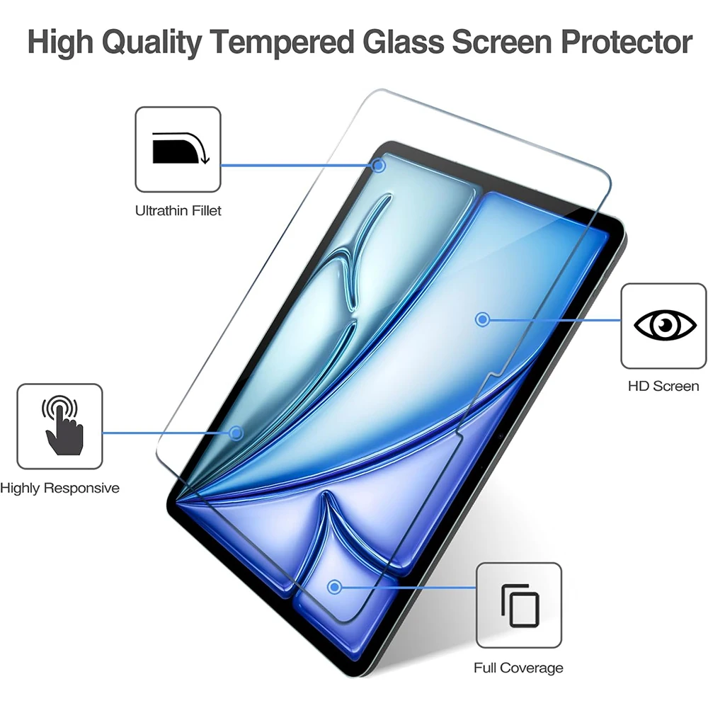 Glass For iPad Pro 11 13 2024 M4 Glass Screen Protector for iPad Air 13 2024 Air 6 11 2024 M2 Tempered Glass HD Film