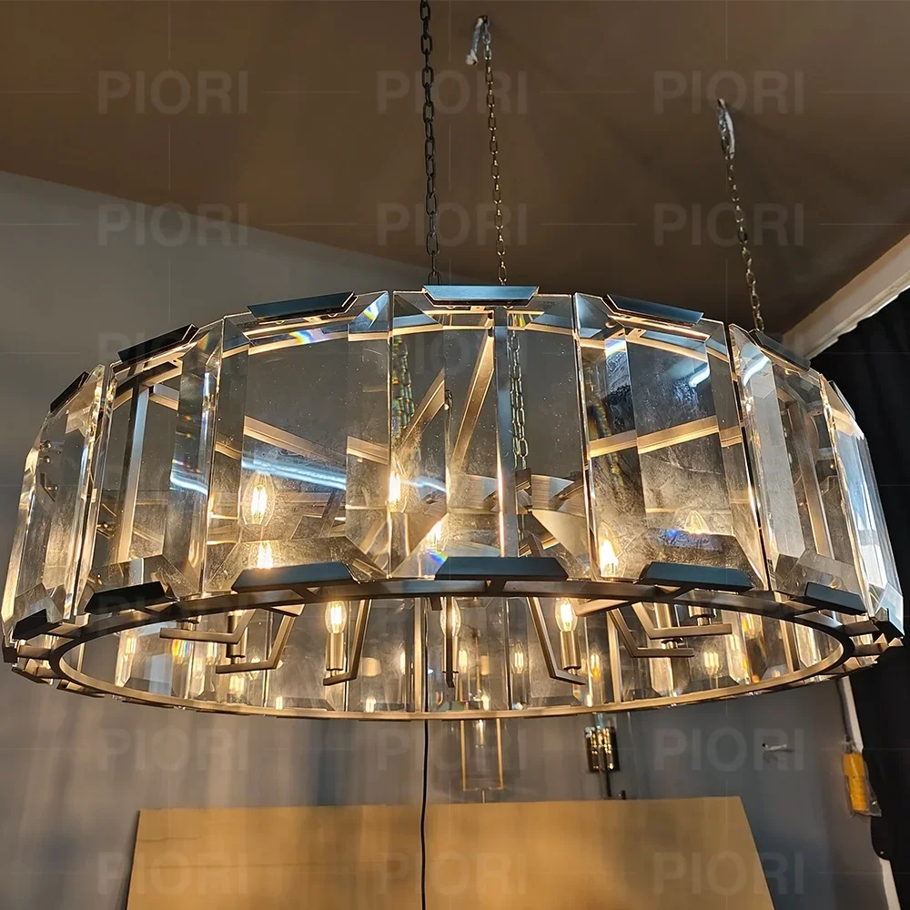 Rustic Luxury Living Room Iron Crystal  Light Creative Dining Room Round Led Crystal s For Villa Restaurant