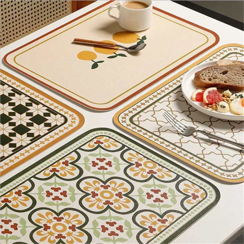 PU Retro Leather Placemat Oil Resistant Waterproof Simple Western Style Dining Table Mat Heat-Insulating Coaster 30*40CM