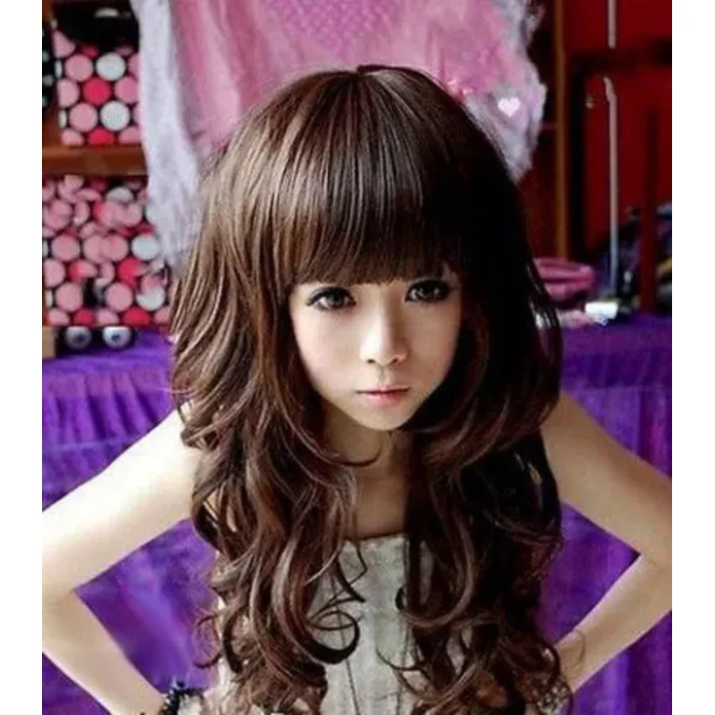 Fashion long brown wavy curly women Girls cosplay party anime hair wigs wigs wigs