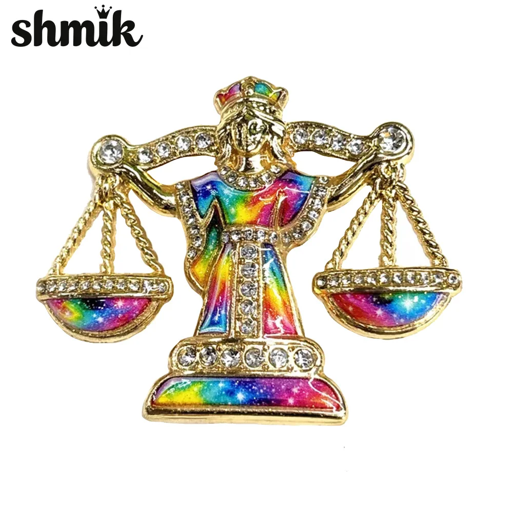 Rhinestone Enamel Lady Justice Brooch Scales of Justice Lapel Pin Goddess of Justice Badge Lawyer Suit Jewelry Gift For Women