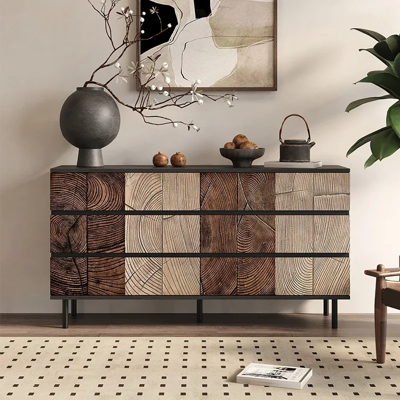 Italian light luxury six-chest cabinet, living room solid wood wall decoration cabinet, antique bedroom engraved drawer locker