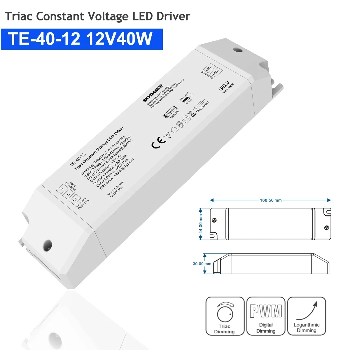 DC12V/24V Triac Constant Voltage LED Driver 1CH 40W/75W ELV/AC Push-dim PWM Digital Dimming Safe Protect for Indoor LED Lighting