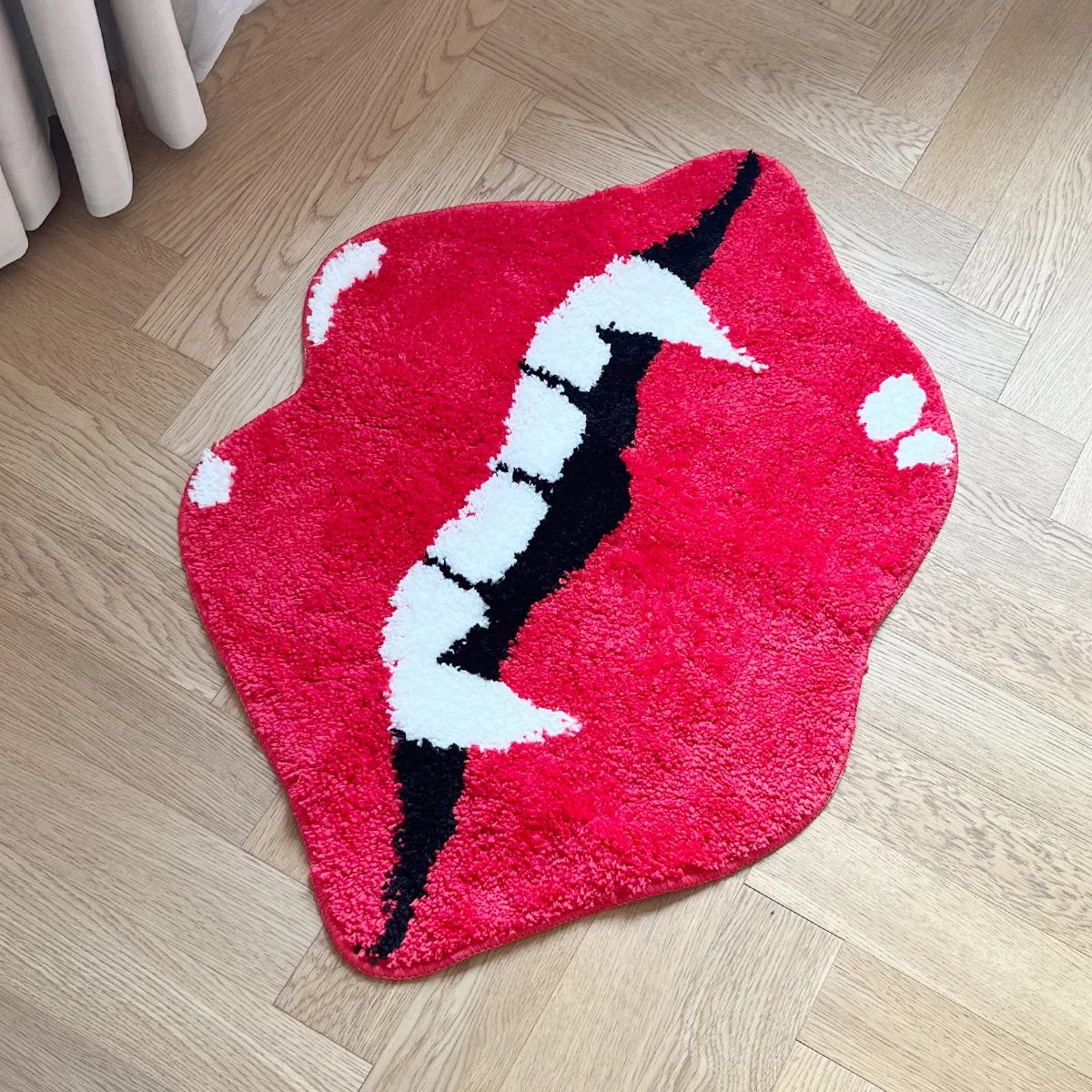 Sexy Red Lip Tufted Rug Halloween Vampire Teeth Handmade Kitchen Mat Soft Non Slip Carpet Living Room Bedroom Home Decor Gifts