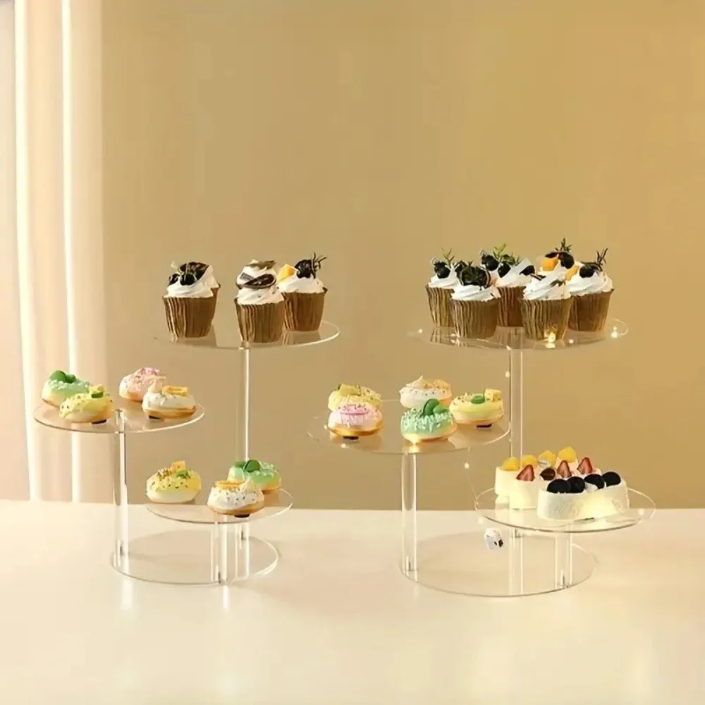 Transparent Acrylic Cake Stand Detachable Multiple Layers Cupcake Display Rack Round Lightweight Dessert Display Tray