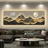 2025 High End Living Room Decoration Painting, LED Digital Electronic Clock, Mountain Back Atmosphere Light Hanging Painting