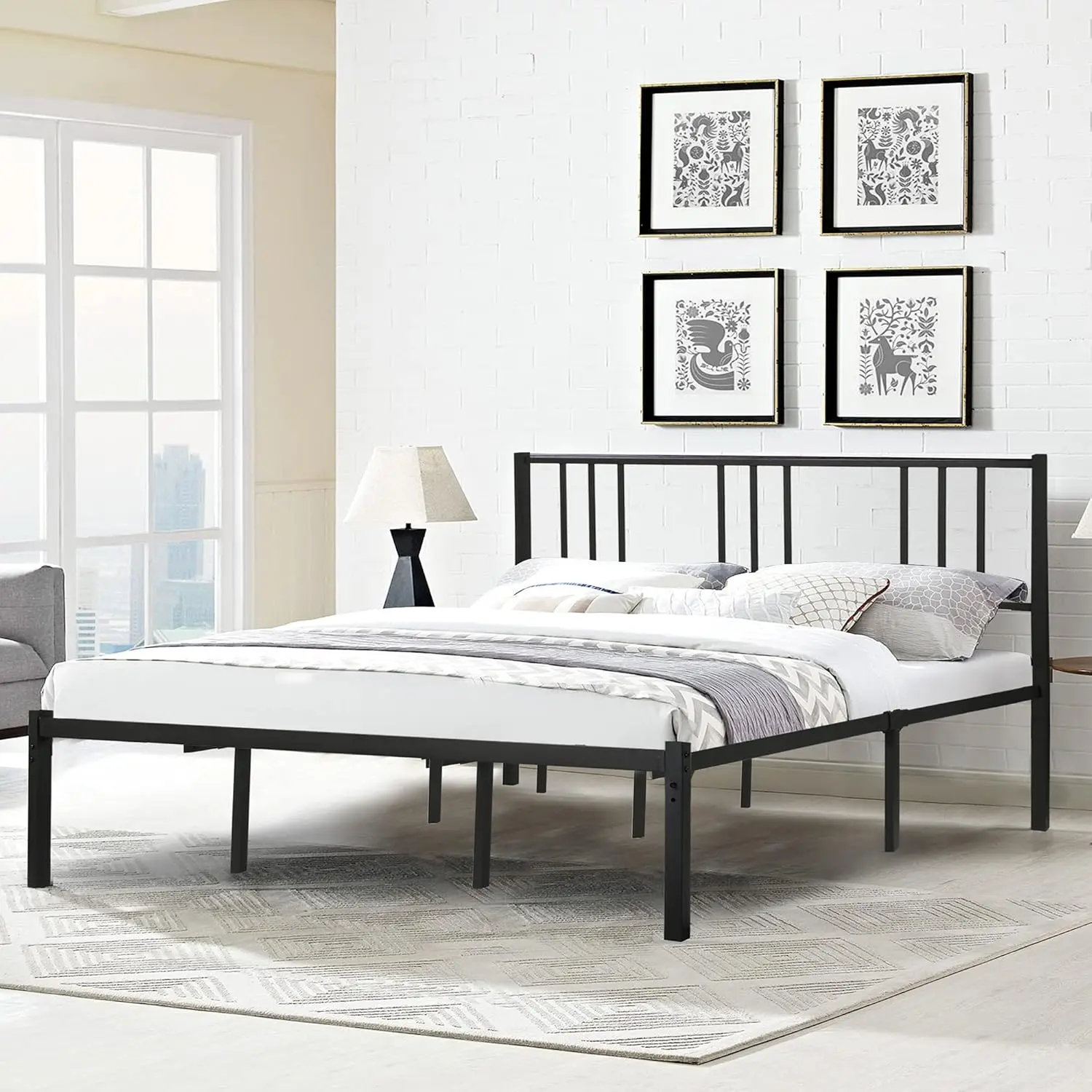 

14 H Metal King Size Bed Frame, Metal Platform Bed Frame With Under Bed Storage And Headboard, Heavy Duty Mattress Foundation