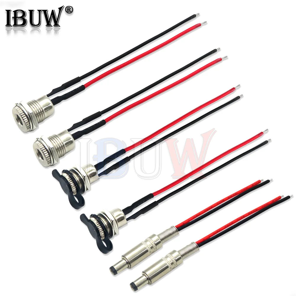 1 SZTUK DC099 5,5 x 2,1 mm 2,5 mm Gniazdo zasilania DC męskie złącze żeńskie adapter z kablem 20AWG 10 cm 20 cm DC-099 z wodoodporną nasadką