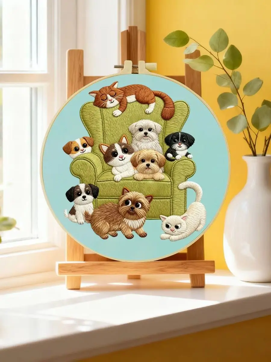 1 Stück 20X20CM/15X15CM 7,87/6,3 Zoll niedliches Haustier-Stickerei-Starter-Kit DIY-Kit DIY-Stickerei-Set Handarbeiten Heimdekoration – Detail 6
