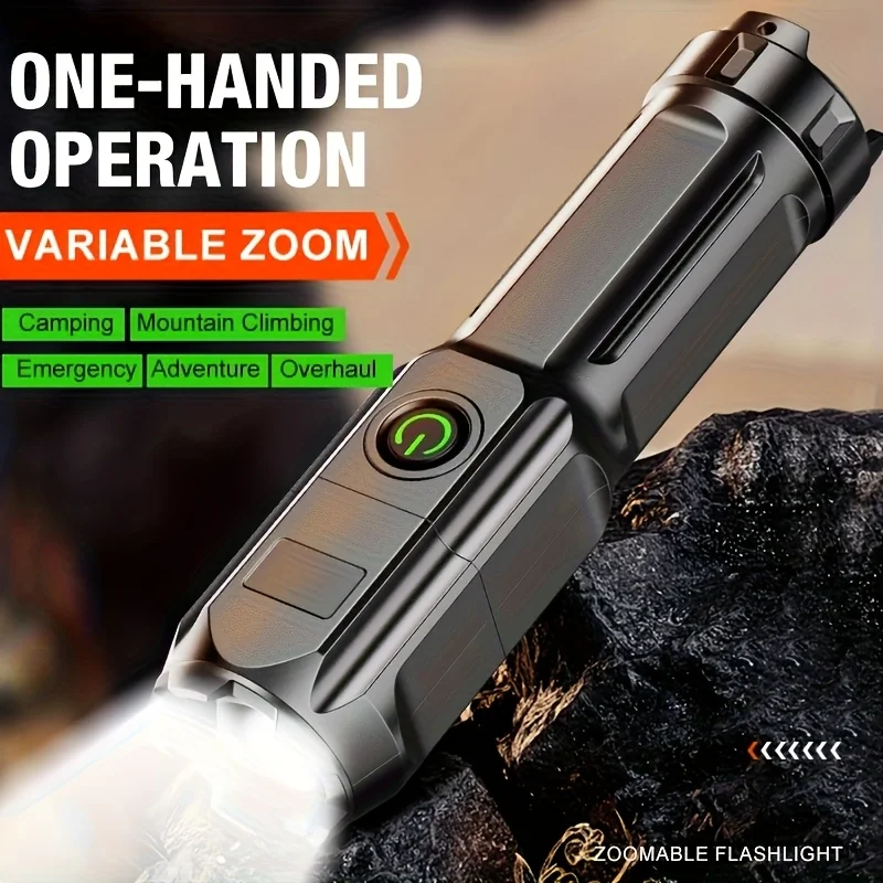 LED Camping Torch Flashlight High Power Rechargeable USB Spotlight Zoom Lantern Built-in Battery For Fishing Outdoor Waterproof