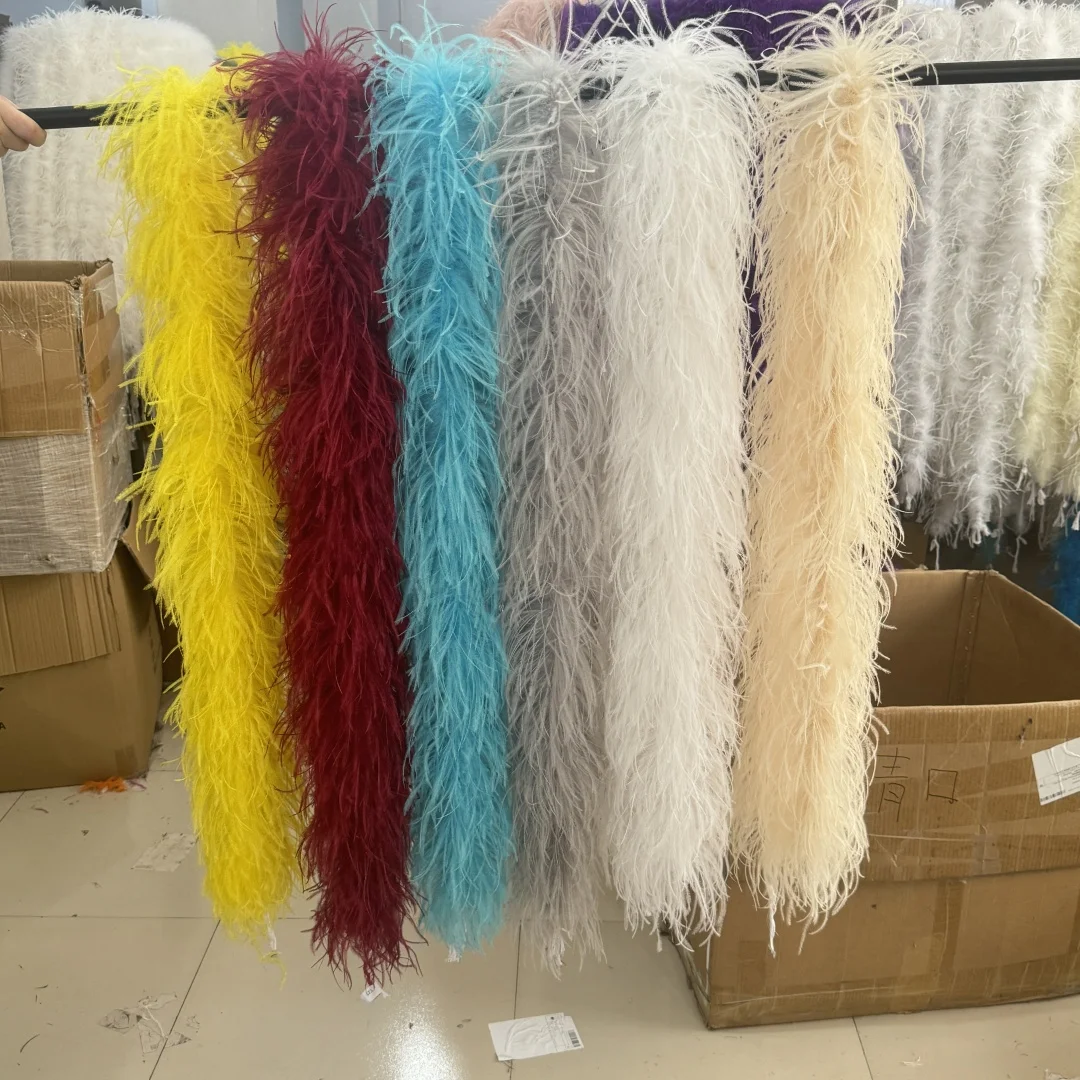 2Meters Real Fluffy Ostrich Feathers Boa for Wedding Party Sewing Dress Shawl Accessories Plumes Crafts Decoration 1 3 5 9 12PLY