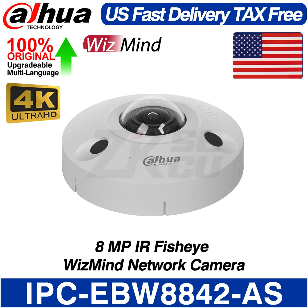 

Dahua Original IPC-EBW8842-AS 4K 8MP WizMind IR Fisheye Network Camera Smart Event 1.85mm Audio Alarm I/O 2Way Audio SD Slot POE