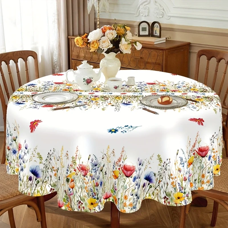 1 piece, round wildflower peach velvet tablecloth, wildflower themed party table cover, wedding bridal party table decoration