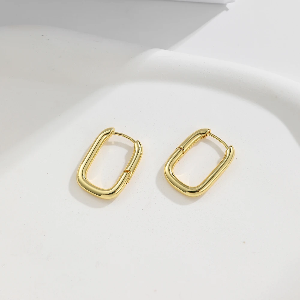 BenS Geometric rectangle small hoop earrings Brass glossy hoop earring gold plated huggies earring fashion jewelry wholesale E49