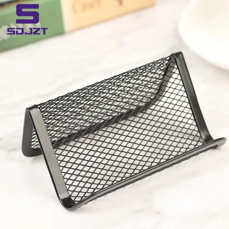 Metal Mesh Portable Business Card Holder Display Stand Home Desk Storage Stand