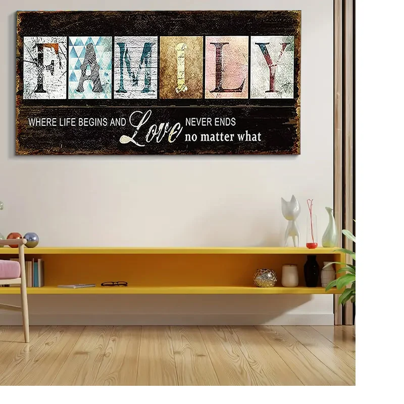 1 piece of family motto canvas wall painting - Life begins from now on, love never ends, inspirational home decoration painting