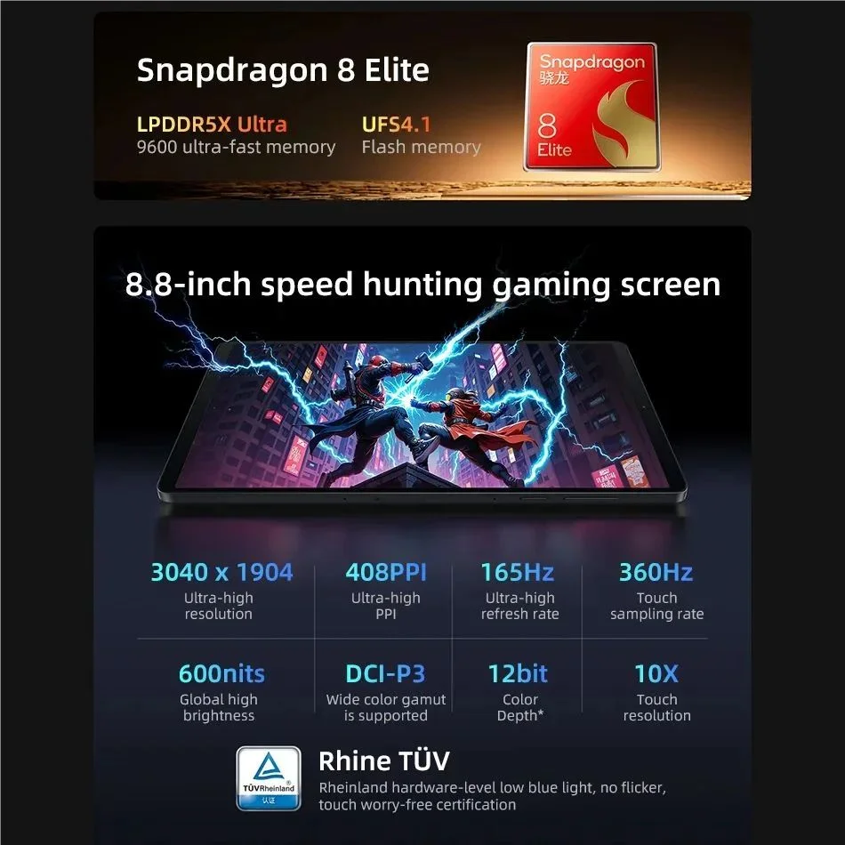 Lenovo Legion Y700 2025 CN Android Pad Gen 4 TB322FC Gaming Tab 12/16GB 256/512GB Snapdragon 8 Elite 8.8 "165 هرتز 7600 مللي أمبير في الساعة