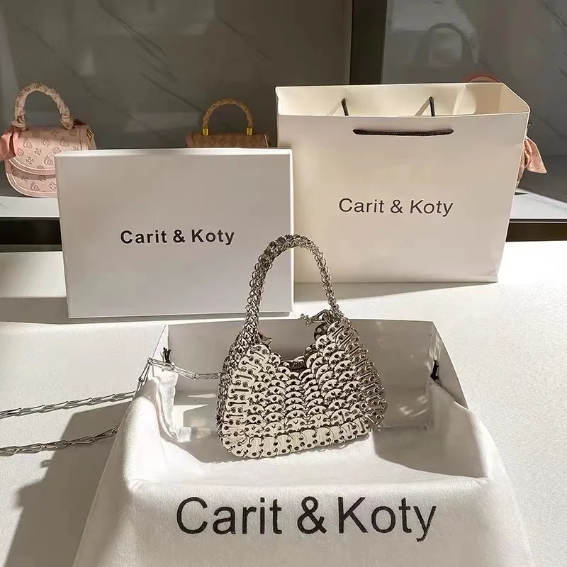 Błyszcząca srebrna metalowa cekinowa tkana ręcznie robiona torba kwadratowa moda damska torebka torebka damska torba na ramię typu crossbody kobieca torba na co dzień