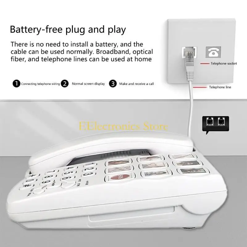 B03C Fixed Landline Phone Big Button Desk Telephone With Number Memory for Seniors