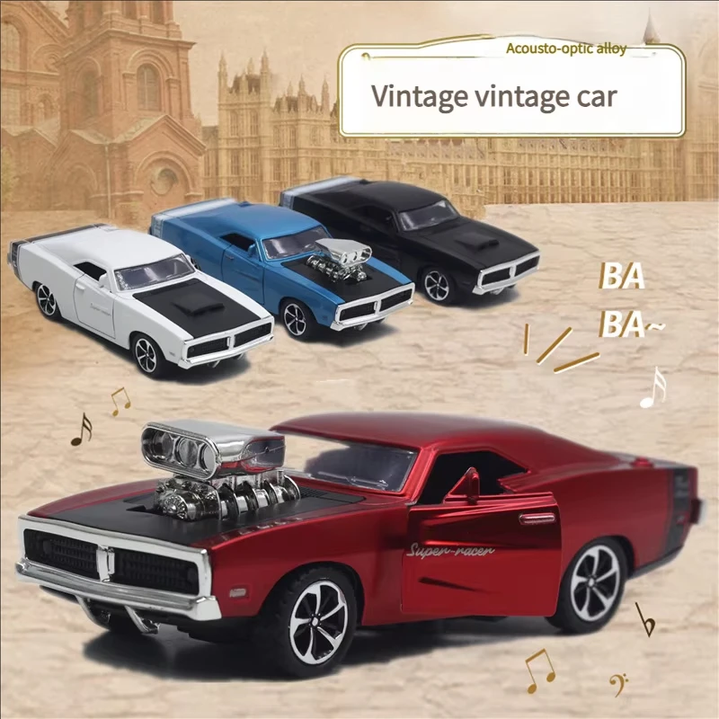 

1:32 Challenger винтажная классическая модель автомобиля из сплава, литая под давлением игрушка со звуком и светом, украшения транспортных средств, игрушки для детей, подарок