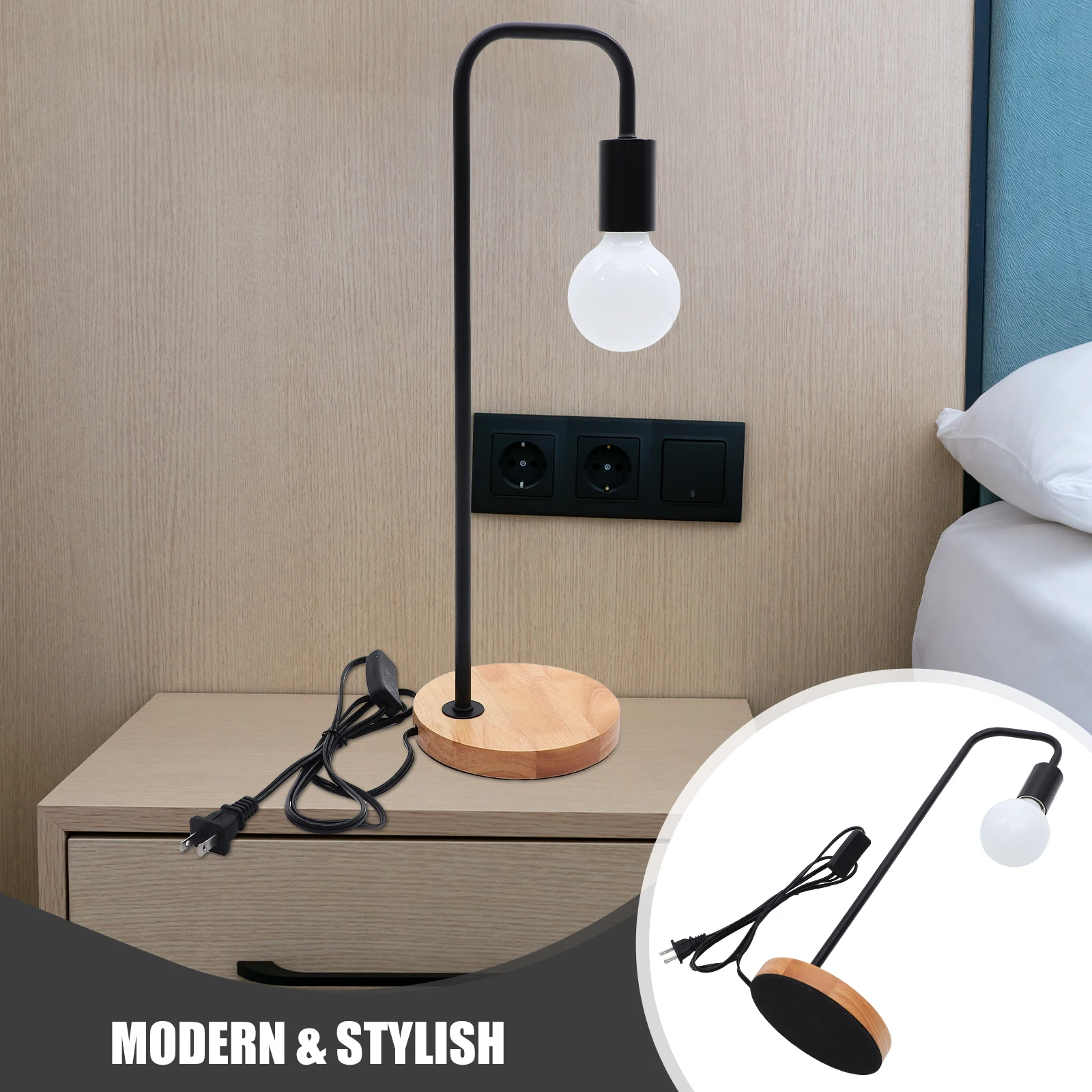 

Adjustable Wood Base Table Vintage Nightstand For Bedroom Living Room Decorative Bedside Lamp Industrial Style Aesthetic Desk
