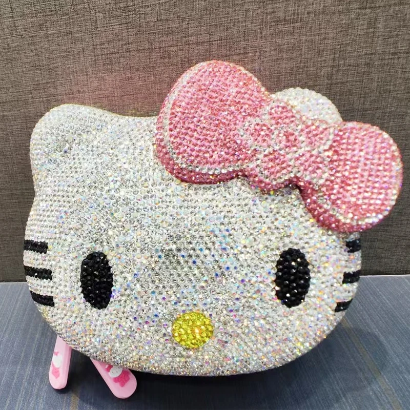 Sanrio Hello Kitty Cartoon Shape Dinner Bag Handmade Diamond Clutch Bag  Gift For Women New Anime Fashion Messenger Bag