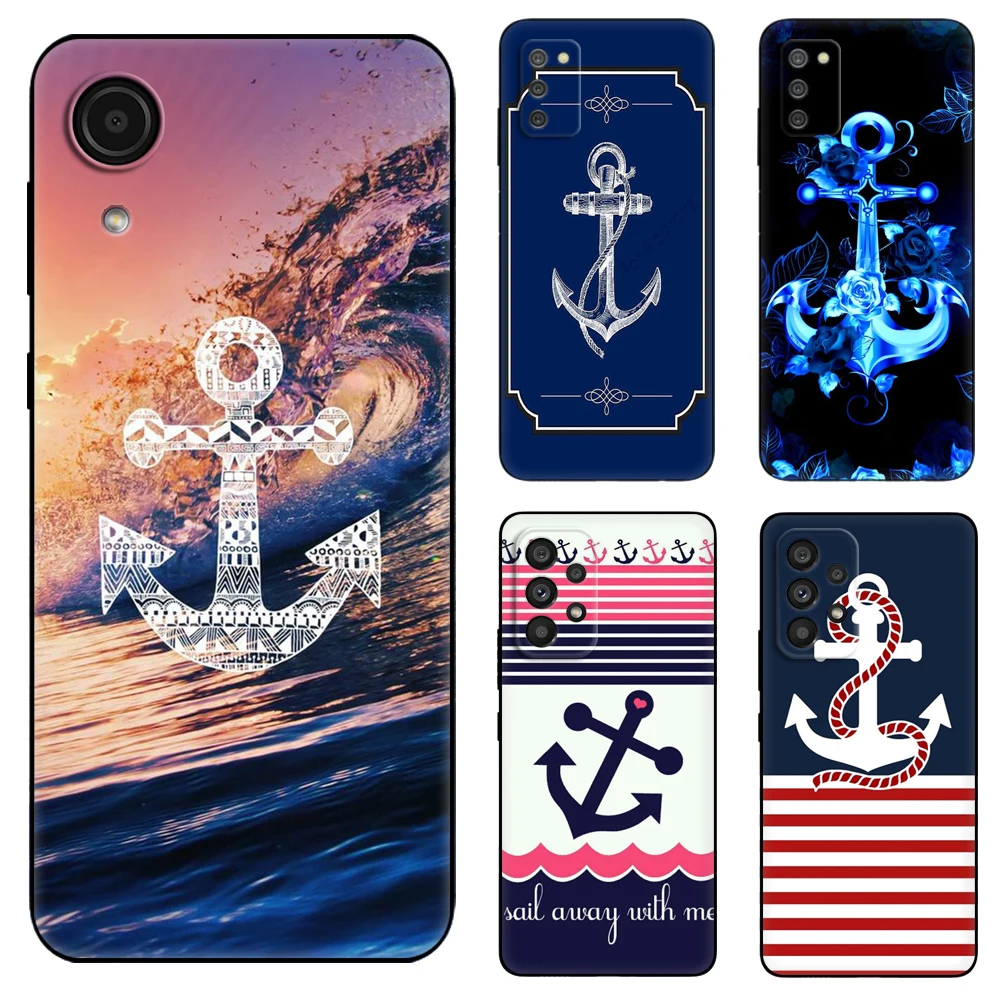 Stripes Anchor Boat Black Tpu Case For Samsung Galaxy A03 SM-A035 A03 Core A03S A13 A23 LTE A33 A53 A73 4G 5G