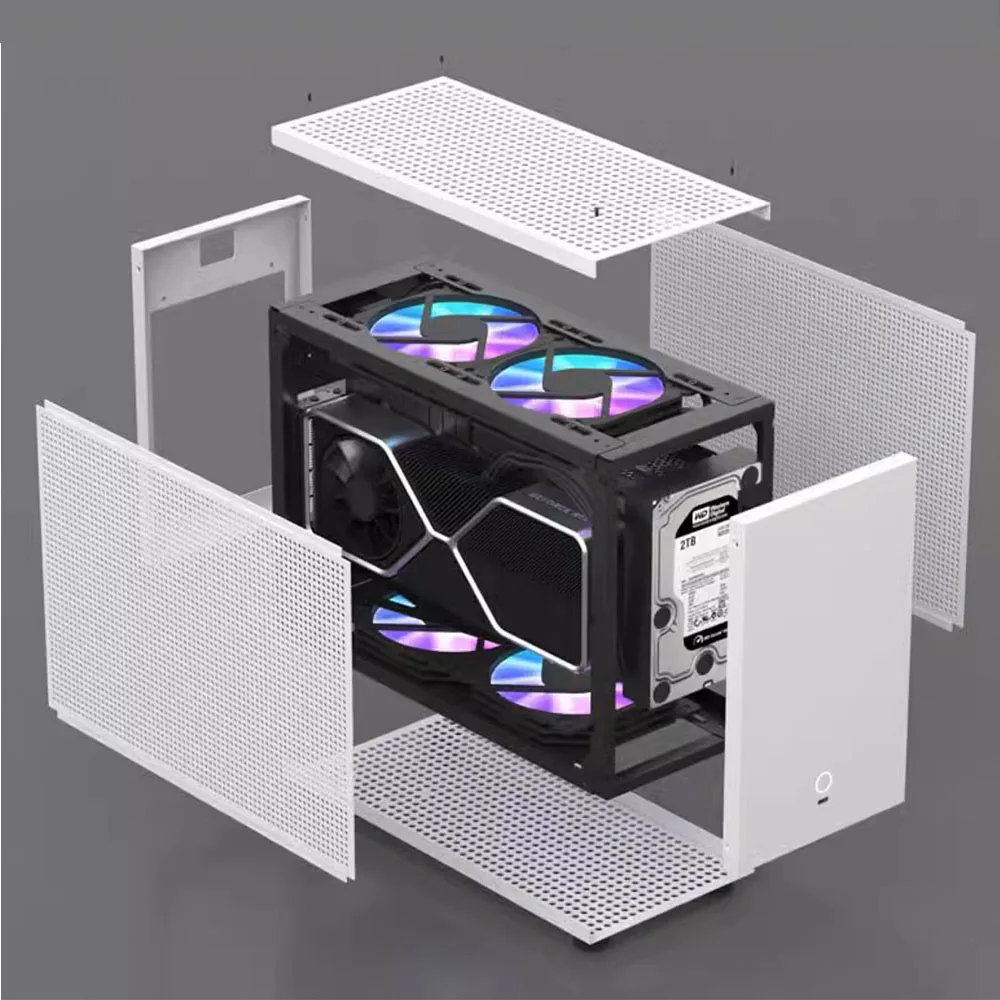 Mini ITX sasis komputer 240mm terintegrasi pendingin air sisi transparan casing HTPC Desktop portabel casing game