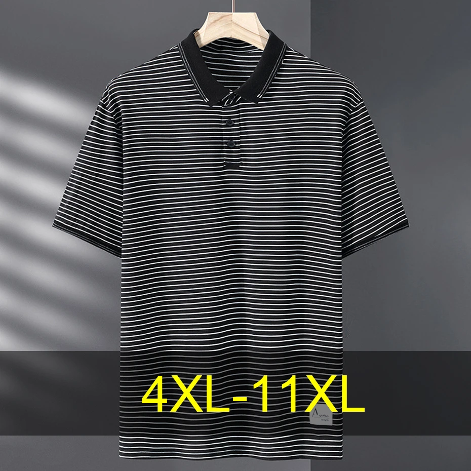 

Summer Stripe Polo Shirts Men Plus Size 10XL 11XL Short Sleeve Polo Shirts Male Pinstripe Polo Shirts Big Size 11XL