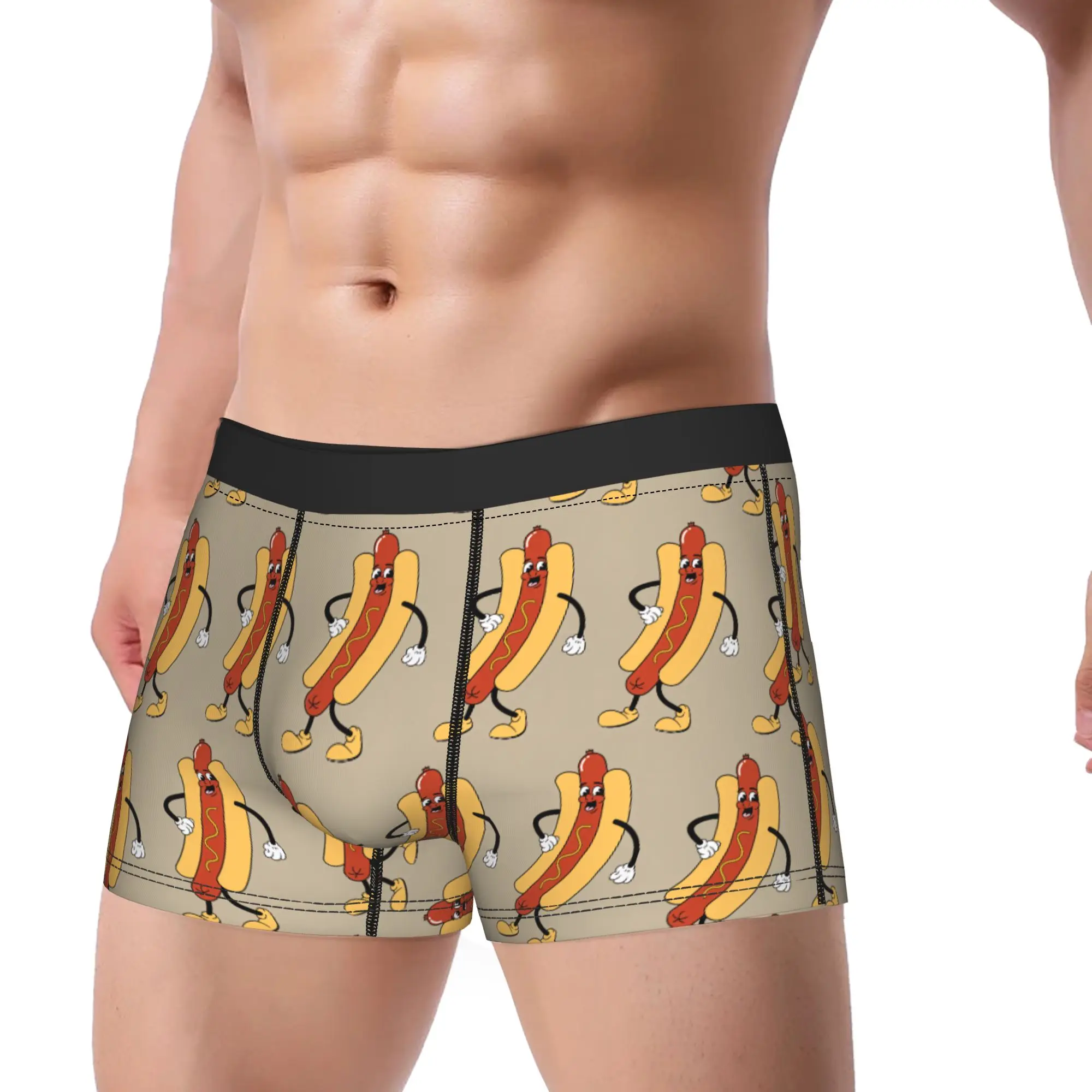 Vintage Cartoon Standing Smiling Hot Dog Mascot Underwear  Customs Boxer Shorts Trenky Males Underpants Comfortable Boxer Brief